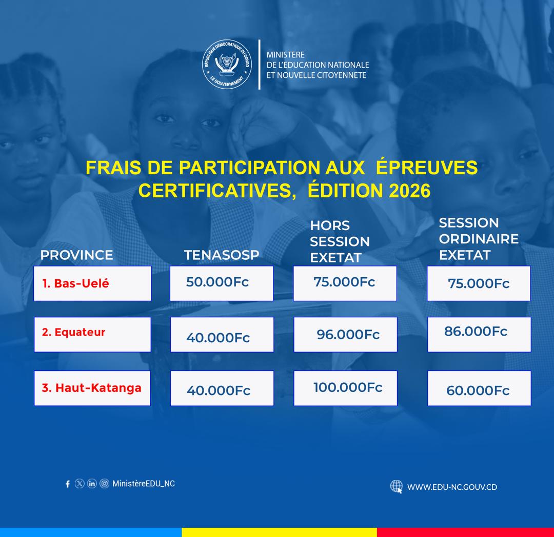 Semk_Impact's tweet photo. ⭕🇨🇩Le Ministère de l’Éducat° nationale e Nouvelle citoyenneté informe l’opin° publiq, les parents e les élèves finalistes d la publication des montants officiels des frais de participat° aux épreuves certificatives, fixés par province administrative pour l’édit° 2026.⤵️ https://t.co/jSPX8qDeD2
