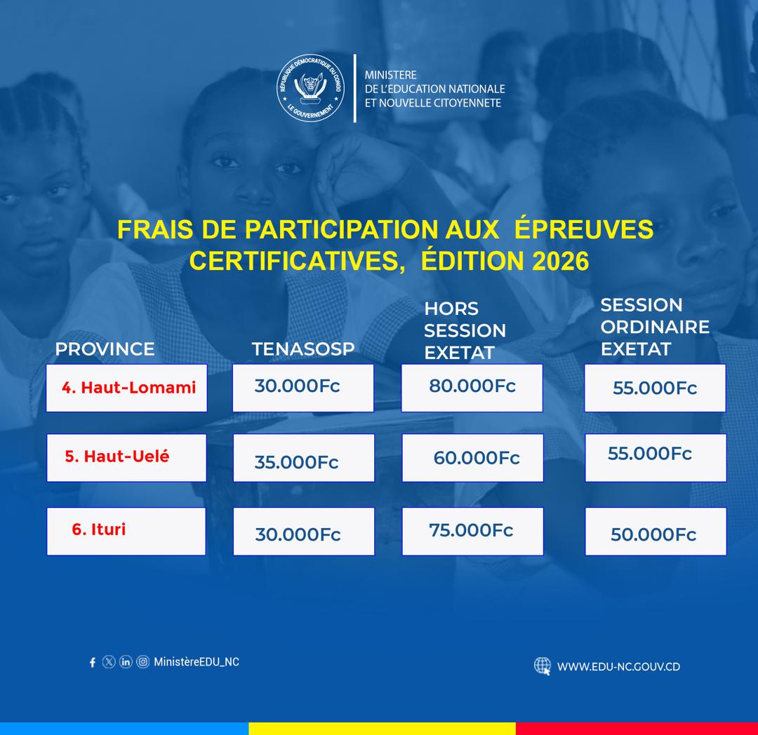 Semk_Impact's tweet photo. ⭕🇨🇩Le Ministère de l’Éducat° nationale e Nouvelle citoyenneté informe l’opin° publiq, les parents e les élèves finalistes d la publication des montants officiels des frais de participat° aux épreuves certificatives, fixés par province administrative pour l’édit° 2026.⤵️ https://t.co/jSPX8qDeD2