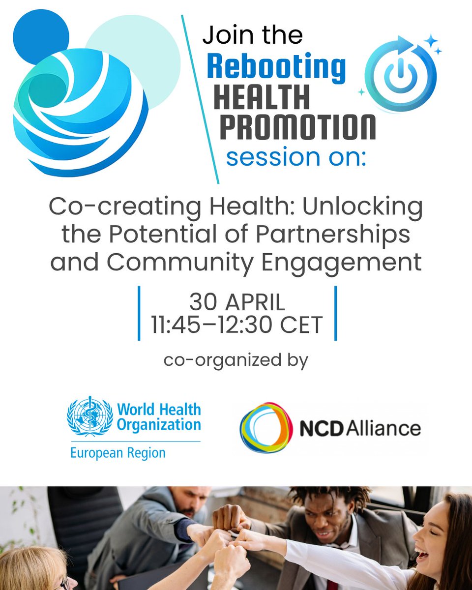 WHO_Europe's tweet image. We know partnerships matter.

👉 But why don’t they always deliver impact?

Join our session on turning community engagement into real policy change ⬇️

📅 29–30 April
🔗 bit.ly/40wURnV

#HealthPromotion #Partnerships #PublicHealth