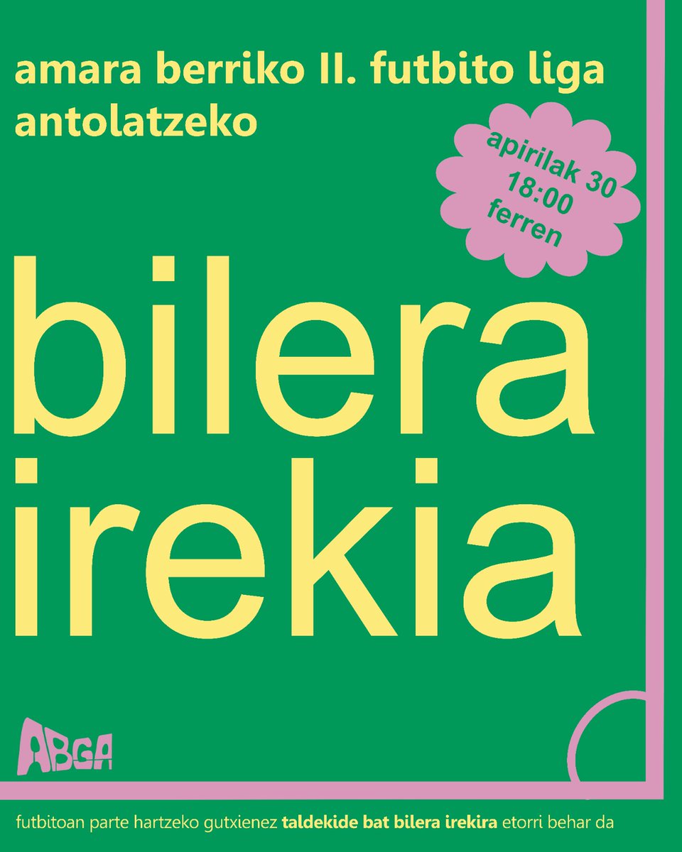 amaraberriga's tweet photo. ⚽ Apirilak 30ean animatu futbito liga antolatzeko bilera irekira!!! 

Gogoratu futbitoan parte hartzeko gutxienez taldekide bat bilera irekira etorri behar dela.

❗ Futbitoan izena emateko epea: Apirilak 30, bilera irekian

Animatu! https://t.co/9KCmVSKsJQ https://t.co/3flMkmgCgs