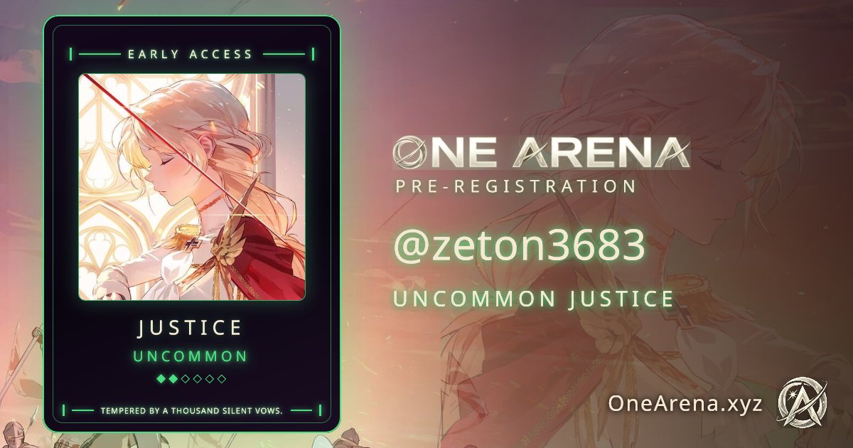 LonRich123's tweet photo. Just pulled a UNCOMMON JUSTICE badge pre-registering for One Arena Beta @Rosentica!

Join me and claim yours to increase our rewards by unlocking the next milestone. ⚜️#OneArena

https://t.co/KTWL7jtvmt https://t.co/2m1HNI5R8C