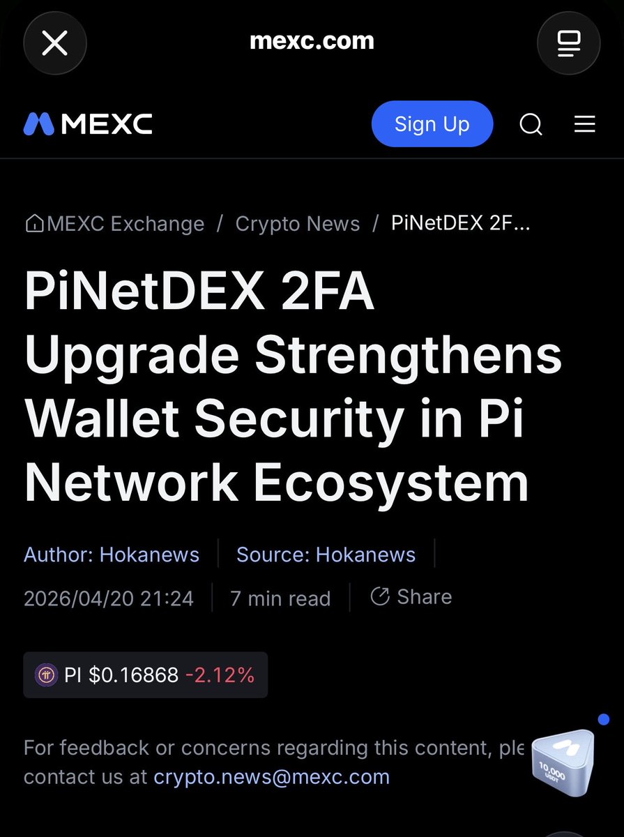 📈<a href="/MEXC/">MEXC</a> Exchange updates information about 
<a href="/PiNetDex/">PINET DEX</a> regarding the extremely important 2FA security issue for users! Please keep your passphrase safe. 
PiNetDEX is a decentralized exchange, so we do not store any user data

➡️ mexc.com/news/1040554