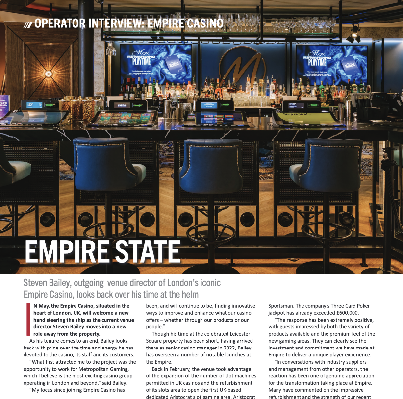 InterGameLtd's tweet image. Steven Bailey, outgoing venue director of London's iconic Empire Casino, looks back over his time at the helm:

ow.ly/TUSC50YwMrn

#landbased #displays #TITO #LatAm #IAGR