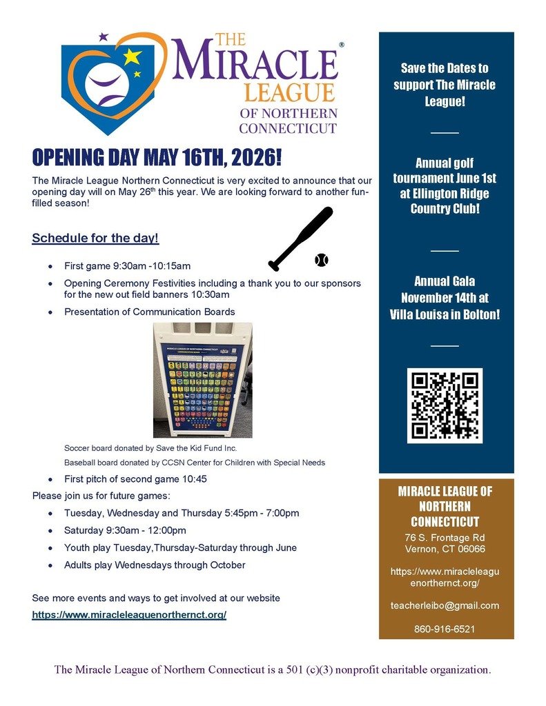 The Miracle League Opening Day will take place on May 16, 2026