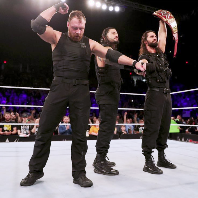 wrestle_hist's tweet image. 4/21/2019    

The Shield (in Dean Ambrose's final WWE match) defeated Baron Corbin, Bobby Lashley &amp;amp; Drew McIntyre at The Shield's Final Chapter from the TaxSlayer Center in Moline, Illinois.

#WWE #TheShieldsFinalChapter #TheShield #RomanReigns #SethRollins #DeanAmbrose