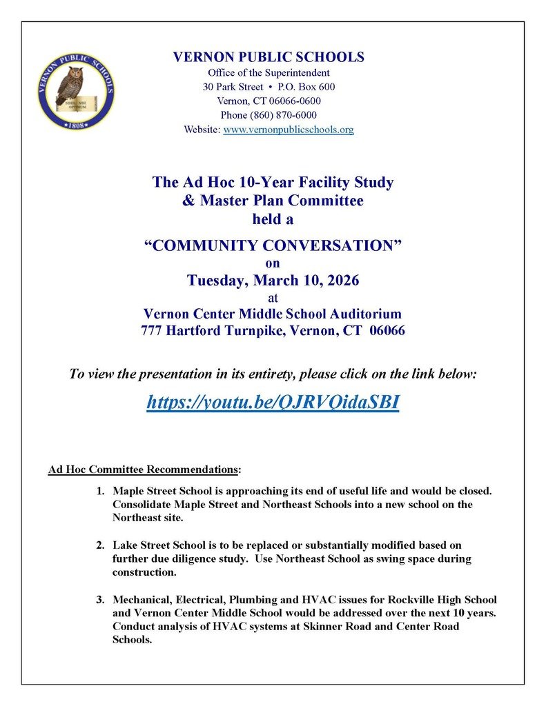 To view the March 10th Community Conversation Presentation in its entirety, please see the attached flyer and click on the link provided