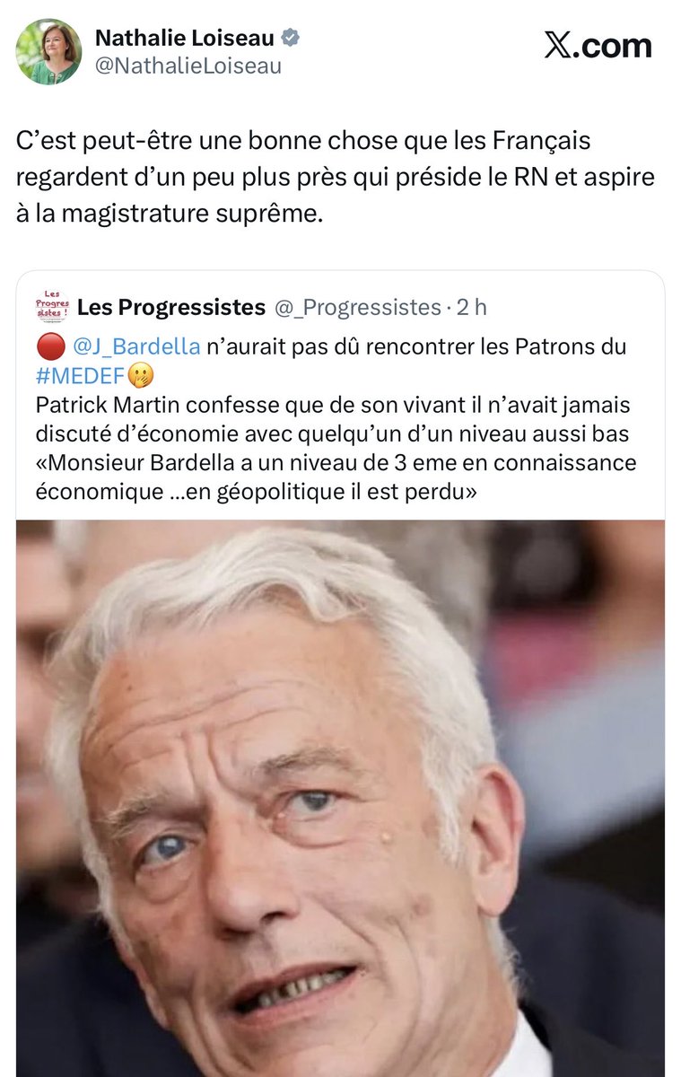 J_Bardella's tweet image. Patrick Martin n’a jamais déclaré cela. Il s’agit d’une grossière fake news, visiblement orchestrée et relayée de façon coordonnée par des comptes macronistes.

Mensonge ensuite repris par exemple par cette eurodéputée, qui disait vouloir mener la lutte contre la désinformation