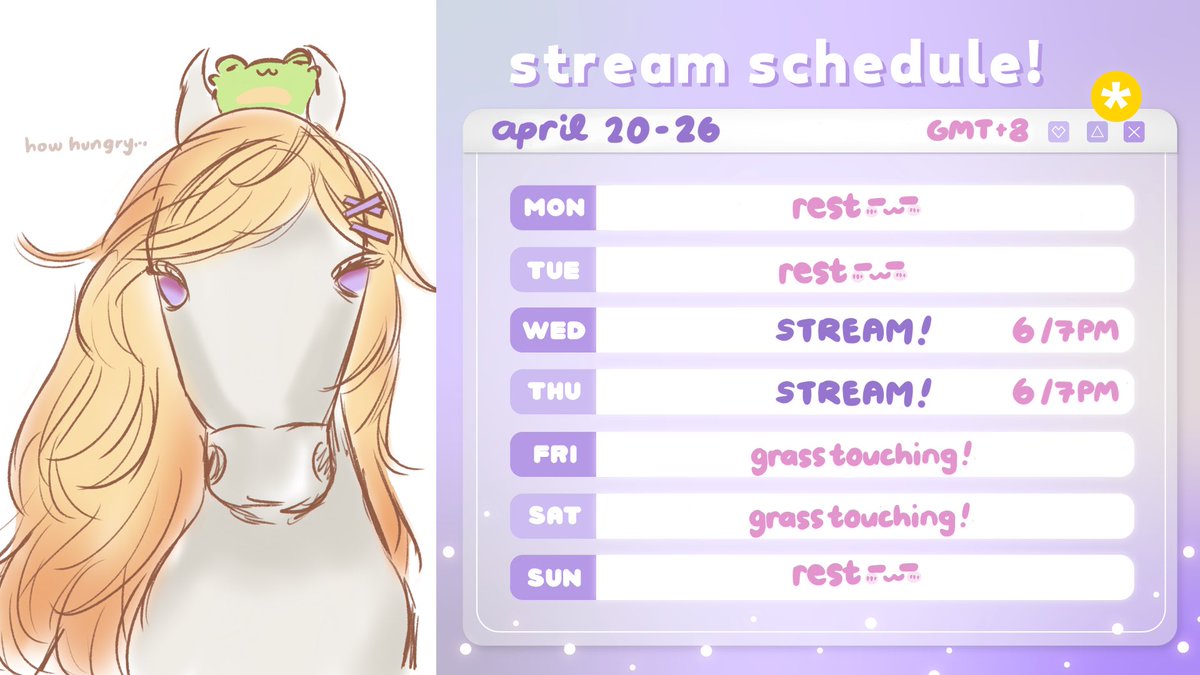 zerukero's tweet photo. sched for this week 🙂‍↕️ https://t.co/OGd0xysTin