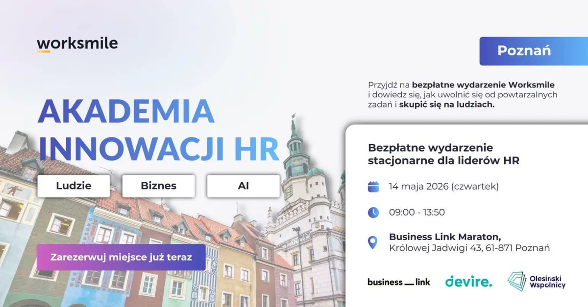 HR nie potrzebuje dziś kolejnego narzędzia. Potrzebuje rozwiązań, które naprawdę porządkują procesy, odciążają zespoły i zostawiają więcej miejsca na to, co najważniejsze: ludzi.

bit.ly/4tozvWG

Dlatego warto zainteresować się kolejną edycją Akademii Innowacji HR