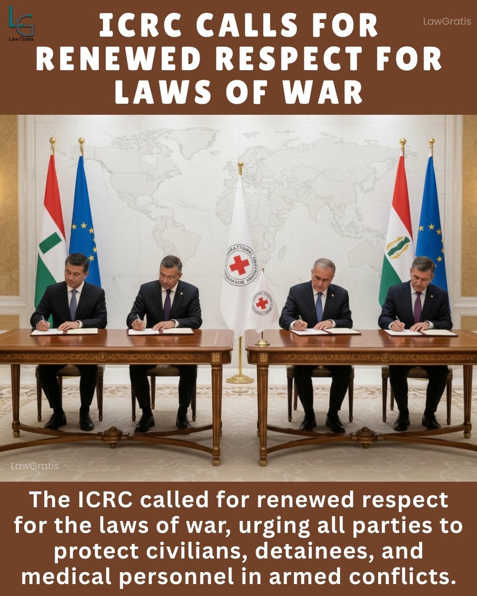 lawgratis's tweet image. ICRC calls for renewed respect for the laws of war, urging all parties to protect civilians, detainees, and medical personnel in armed conflicts worldwide.

#ICRC #LawsOfWar #IHL #ProtectCivilians #GenevaConventions #MedicalNeutrality #LawGratis