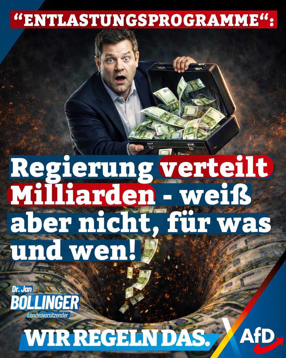 RLP_AfD's tweet image. Milliarden raus. Wirkung unklar.

Die Regierung verteilt Entlastungen, kann aber nicht sauber sagen, wer konkret profitiert. Das Finanzministerium räumt selbst ein: Eine genaue Aufschlüsselung fehlt.

#Steuergeld #Transparenz #Finanzpolitik