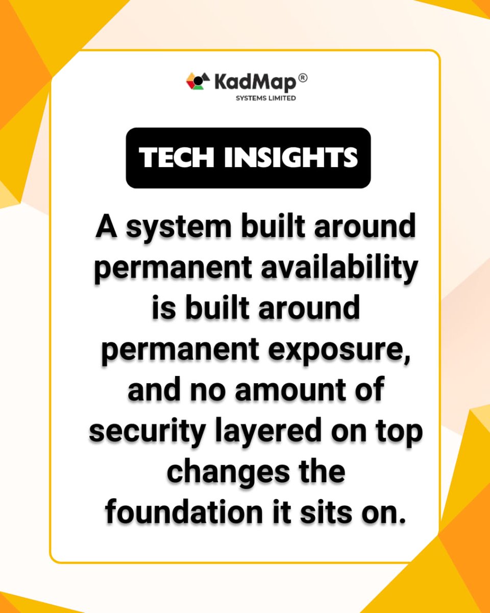 KadMap's tweet image. A system built around permanent availability is built around permanent exposure and no amount of security layered on top changes the foundation it sits on.

#CyberSecurity #DataSovereignty #EnterpriseInfrastructure #TechInsight #KadMap #DigitalInfrastructure