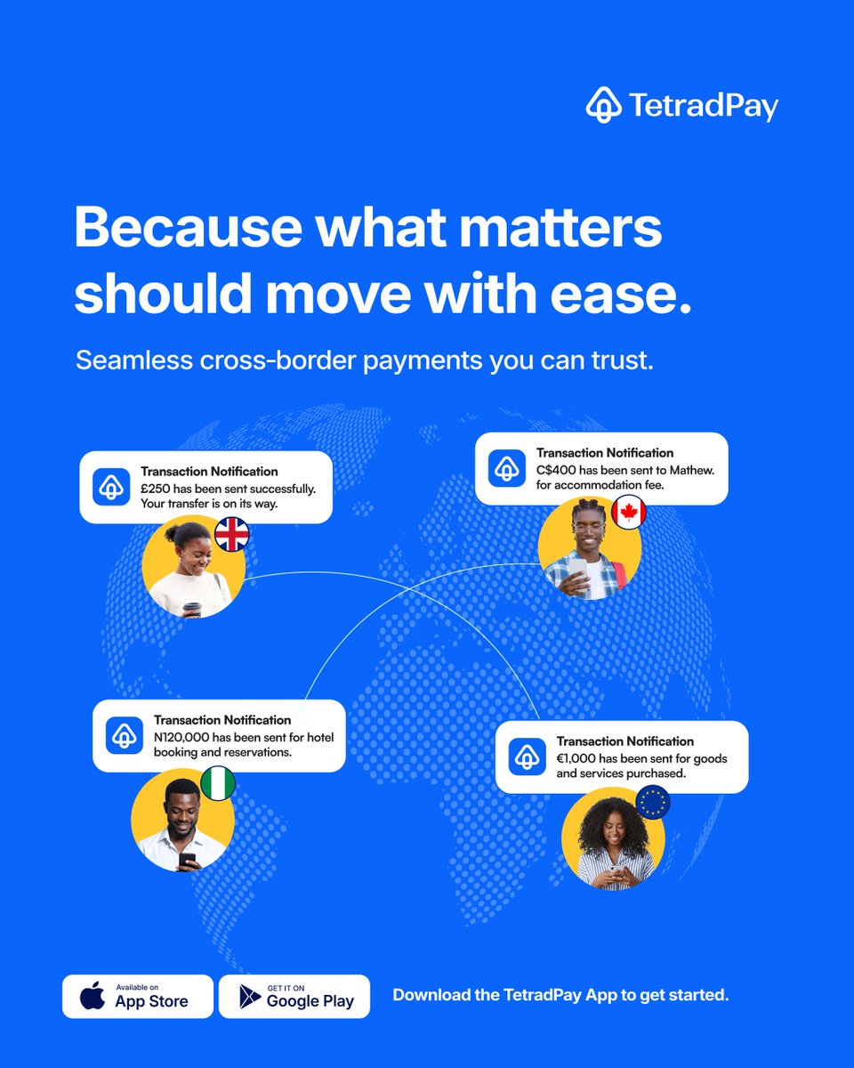 tetradpay's tweet image. Sending money home shouldn’t feel like a chore. It should feel easy, fast, and right on time for the people who matter most 💙

With TetradPay, your money moves as smoothly as your intentions.

#TetradPay #SendMoneyHome #CrossBorderPayments  #DiasporaLife