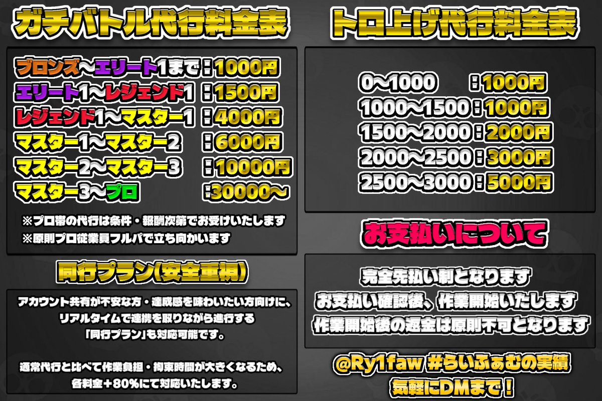 Ry1faw's tweet photo. ✨ブロスタ代行✨

依頼は@Ry1faw まで

トロ上げ代行🏆 ガチバトル代行⚔️
2000トロ代行🔝 代理課金💰
値段はDMにて要相談
安心❕安全❕迅速❕秘密厳守❕
実績は固ツイ

多種支払い可
気軽にDMしてね✉️
 #ブロスタ代行 https://t.co/Rp8uVJ7wIw
