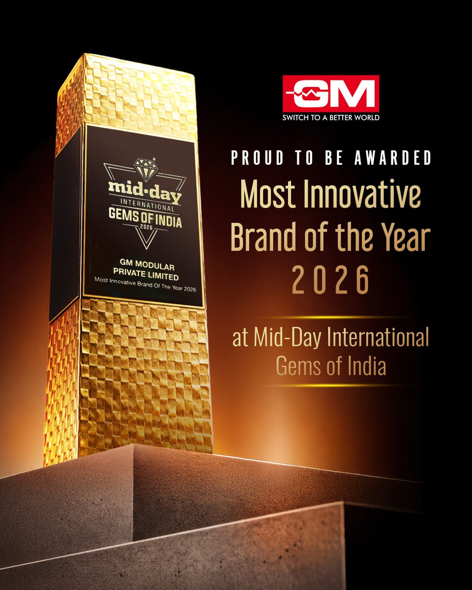 GMModular's tweet photo. A proud moment for us!✨

We are thrilled to receive the Most Innovative Brand of the Year 2026 at the Mid-Day International Gems of India.

This recognition fuels our passion to keep pushing boundaries and delivering smarter solutions.

#GMModular #SwitchToABetterWorld https://t.co/sUILHG8hhE