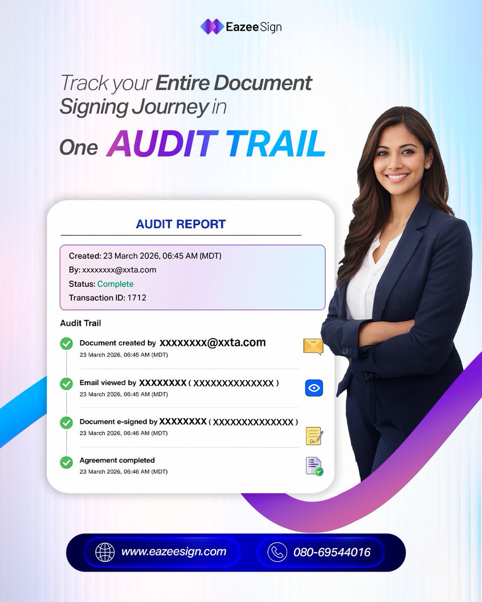 EazeeSign's tweet image. Created → Sent → Viewed → Signed → Completed

Track every step of your document journey with EazeeSign.

Get Free Trial Now. 

#eSignature #SaaS #Productivity #EazeeSign