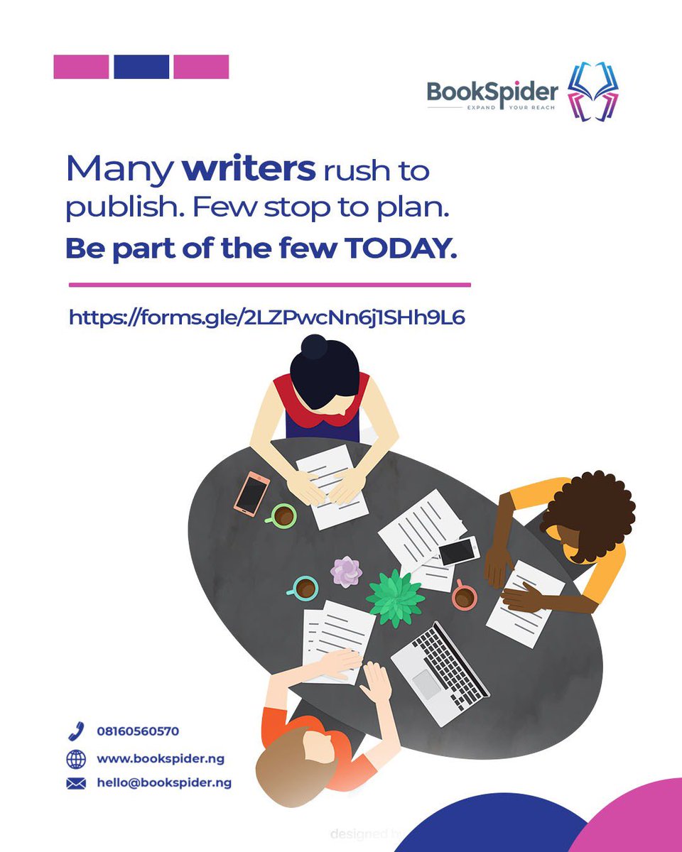 bookspiderng's tweet image. Many writers rush to publish. Few stop to plan.

That’s why some books don’t get the results they hope for.

If you want the  right guidance, click the link, and be part of the few who do it right TODAY.

forms.gle/2LZPwcNn6j1SHh…

#bookspider #consultation #publish