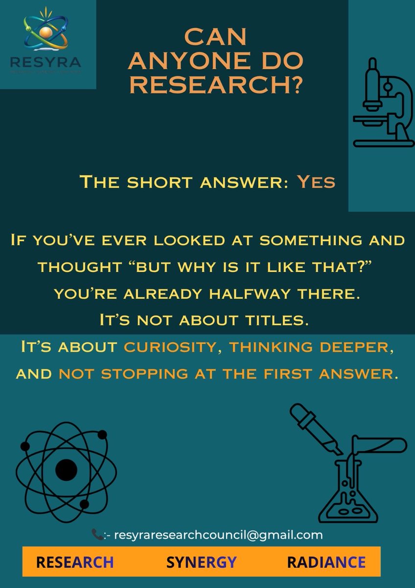 researchresyra's tweet photo. Research isn’t reserved for experts or “naturally gifted” people. It starts with curiosity, grows through collaboration, and turns into confidence over time. At RESYRA, we believe anyone can begin. 🔬✨Save the post and follow us for more related content. https://t.co/tctMzXqEaU