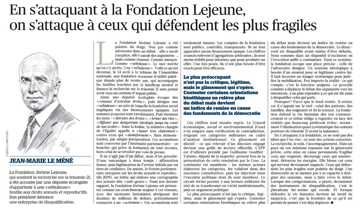 jpwaec's tweet image. 🚨 #FondationLejeune : Quand on s’attaque à ceux qui défendent les plus fragiles !
 ➡️ Recherche médicale pour les handicaps intellectuels
 ➡️ Soutien aux familles de personnes trisomiques ⬇️ #Handicap #Éthique @lefigaroabonnes