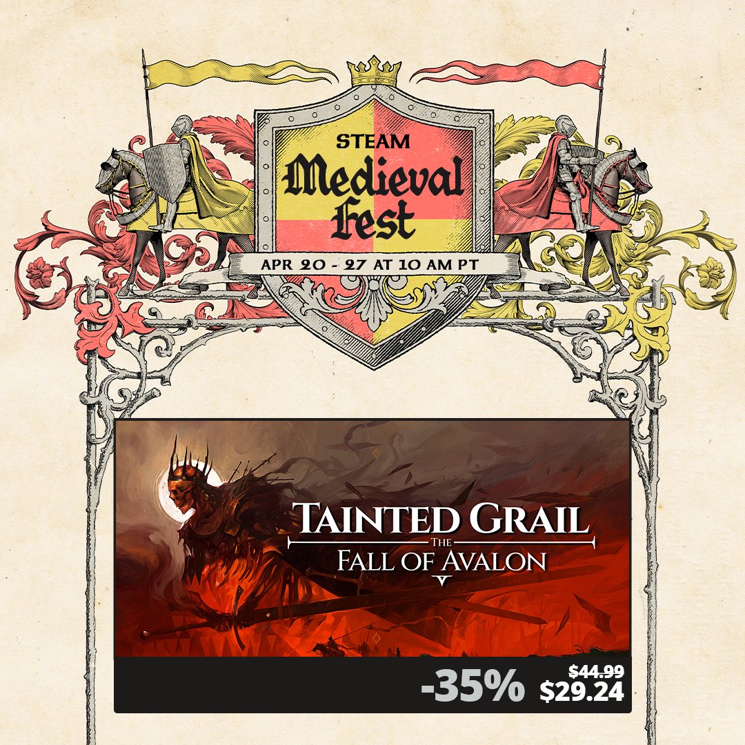 awaken_realms's tweet image. Join us during the Steam Medieval Fest and grab Tainted Grail: The Fall of Avalon with a 35% discount! 🏰⚔️

Visit the Steam page: tinyurl.com/tgfoa

#taintedgrail #rpg #discount #steammedievalfest