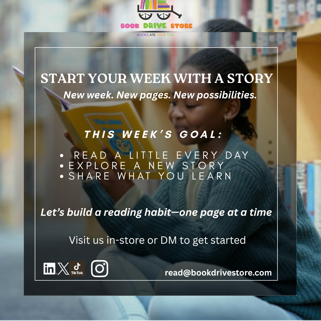 book_driveug's tweet image. A new week means new opportunities to learn, grow, and inspire. 

Let’s begin this week with a book, a story, and a goal to read more. Every page turned is a step towards a brighter future. 
 #MondayMotivation #ReadingCulture #BookDriveStore