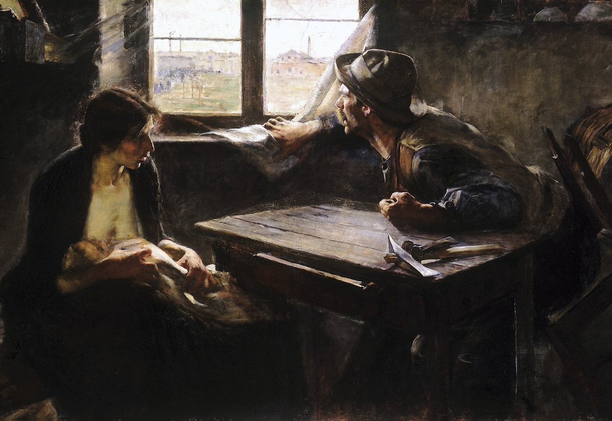 Te amo, artista que metió una referencia a De la Cárcova en "La huella del oro". La pintura es "Sin pan y sin trabajo (Museo Nacional de Bellas Artes, Argentina). Pd: vean "La huella del oro".