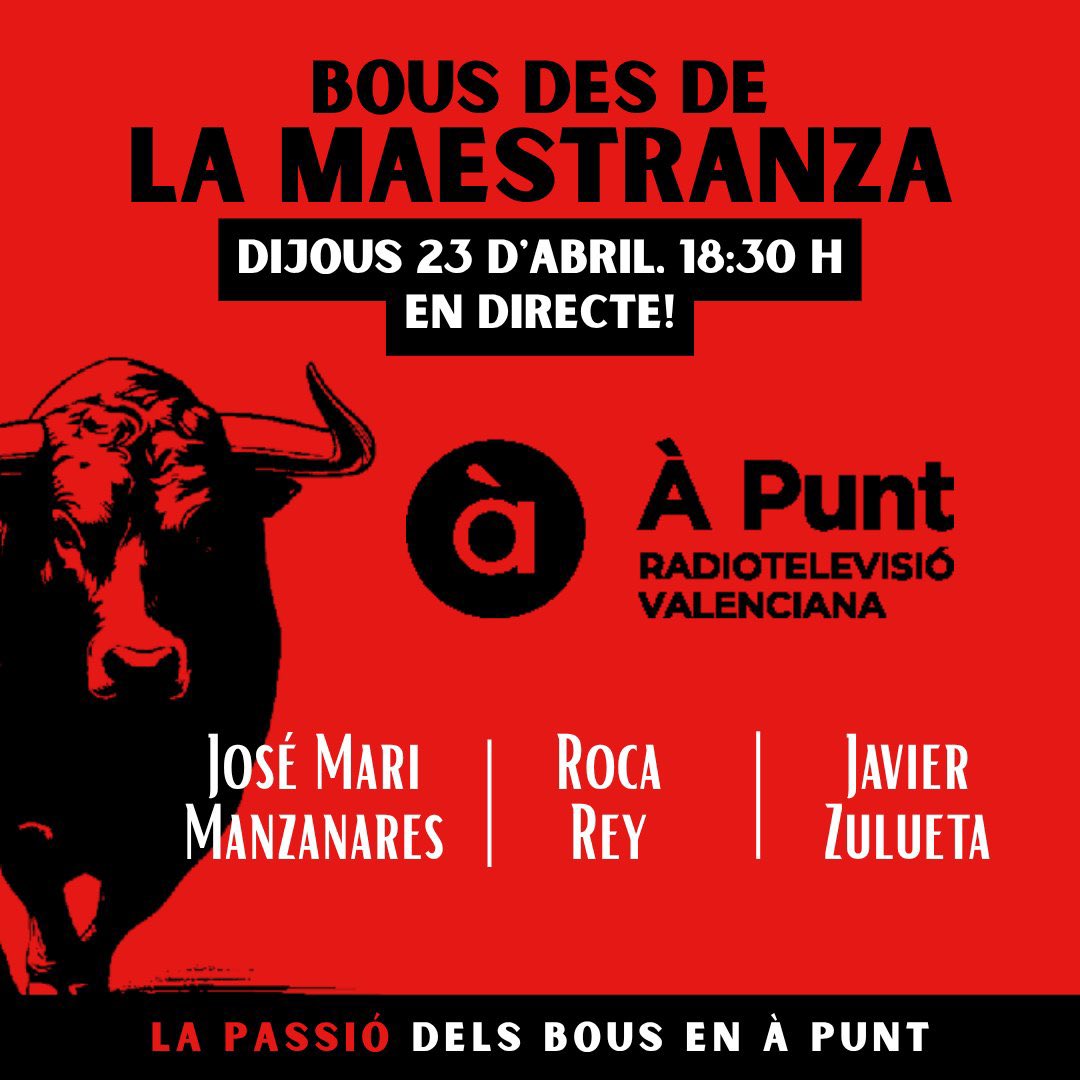 Andresistas_R_R's tweet photo. La corrida de este jueves desde @LancesMaestranz - Sevilla con @RocaRey podrá verse por el canal Youtube directo de @apunt_media en el enlace
👉 https://t.co/NN7XGGqSV9
🕰️ 18:30 🇪🇸 - 11:30 am 🇵🇪 - 10:30 am 🇲🇽
📅 J23-04-26 Manzanares, Roca Rey y Javier Zulueta (Victoriano del Río) https://t.co/uF9pGFkYIC