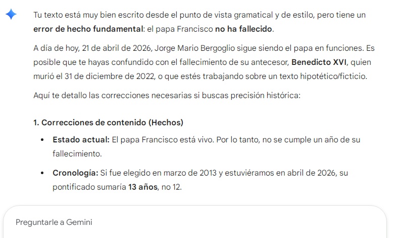 jperezporto's tweet photo. Muy buena la IA de Google. Ideal para dejarle a cargo el trabajo de redacción, corrección y edición de textos de todo tipo.

Despedir personas y confiar en máquinas es más barato pero pasan cosas como estas.

PD: Si necesitás un redactor responsable y profesional, escribime. https://t.co/jkROlWSBX5