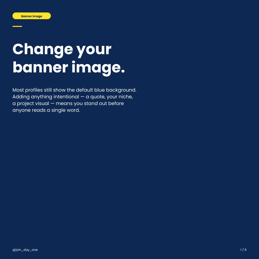 join_day_one's tweet image. Your LinkedIn profile is a landing page. Most people fill it out once, forget it, and wonder why nothing happens.Recruiters visit, see nothing compelling, and keep scrolling.

Fix this five essential things to get started

Save this, you'll want to come back to it. #Dayone