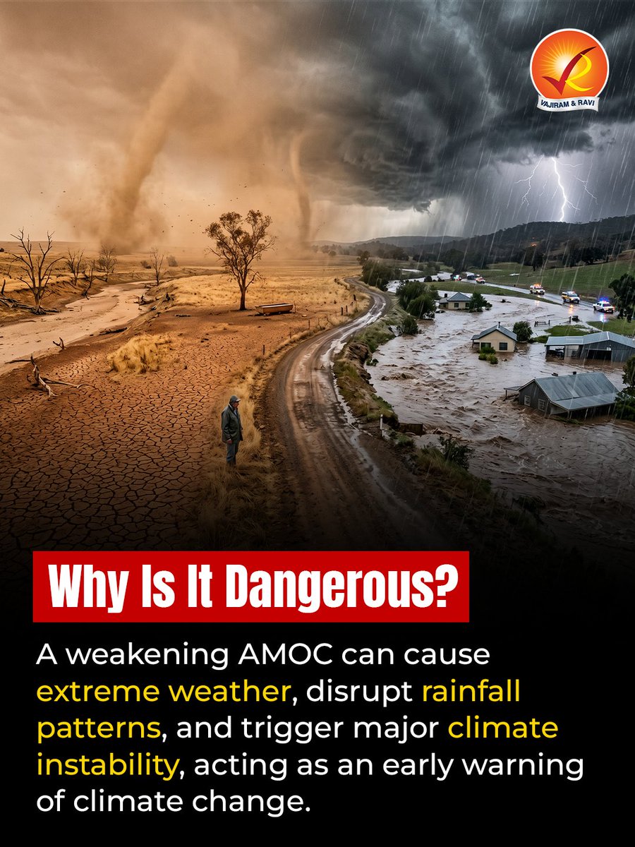 VajiramRavi's tweet image. A hidden ocean current is slowing down 🌊

Not visible. Not discussed enough.
But it could reshape climate patterns globally.

UPSC won’t ask definitions — it’ll ask impacts.

Are you prepared?

#UPSC #ClimateChange #Geography #CurrentAffairs
