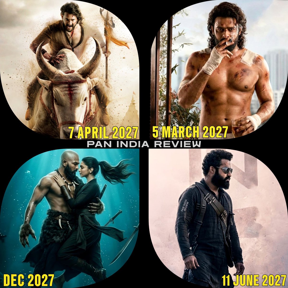 PanIndiaReview's tweet image. 2027 is shaping up to be an ABSOLUTE MONSTER year for Tollywood and Indian cinema 🔥💥

From intense action spectacles to massive pan-India storytelling, the lineup already screams RECORD-BREAKING potential 📈

5th March 2027 — #Spirit : Box office potential: ₹1000-1200 Cr
