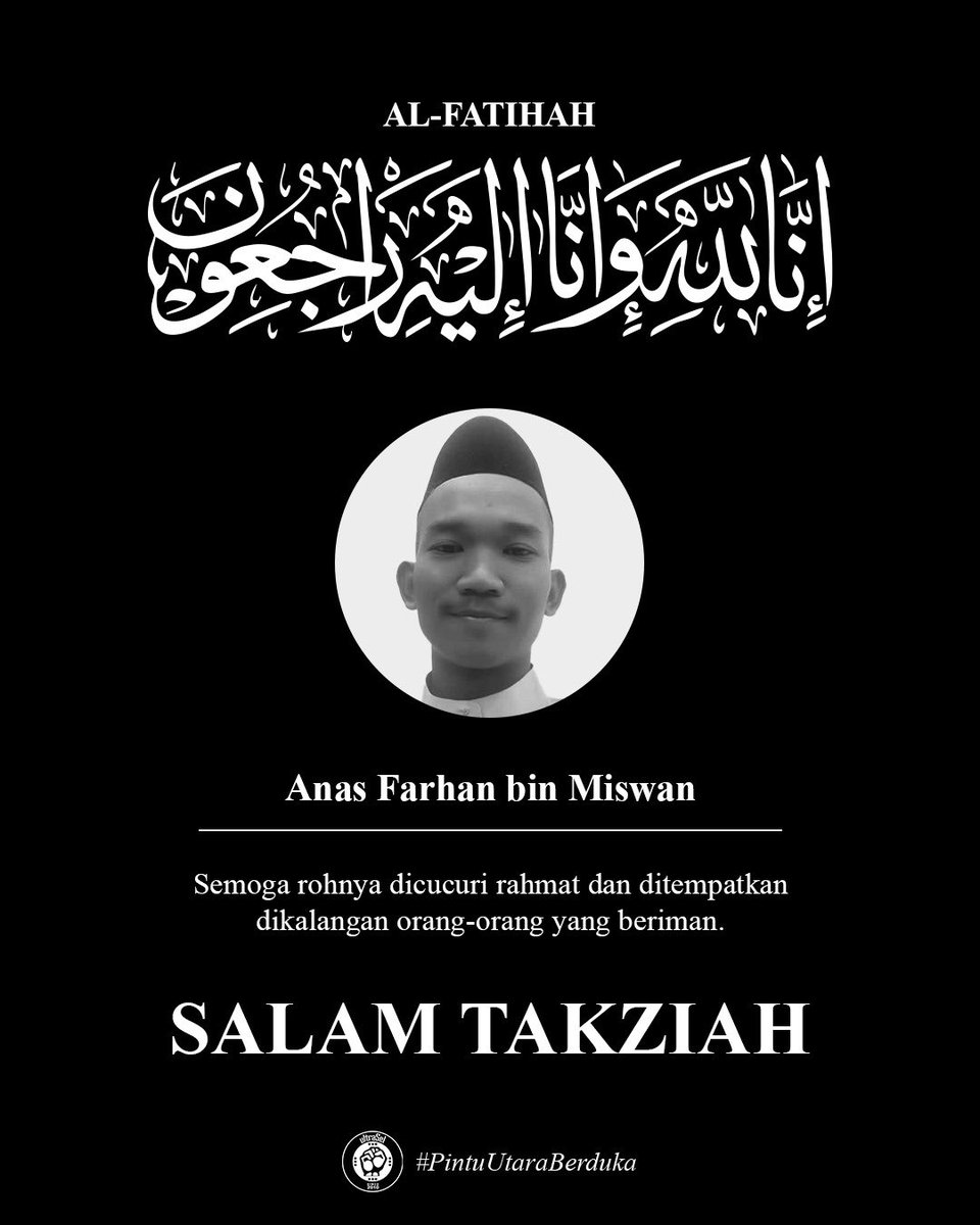 Dengan penuh dukacita, seorang komrad ultraSel telah pulang ke Rahmatullah. Semoga rohnya dicucuri rahmat dan ditempatkan dalam kalangan orang orang yang beriman.

Berehat dengan tenang di sana, Anas

#PintuUtaraBerduka
