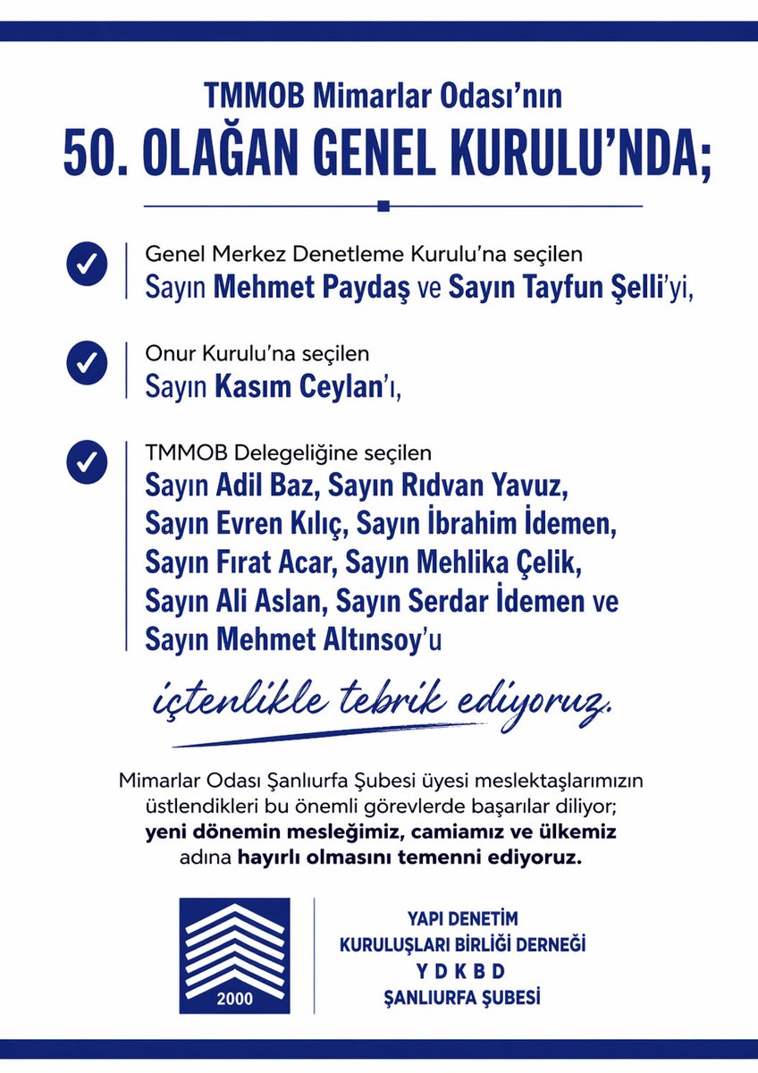 Yapı Denetim Kuruluşları Birliği Şanlıurfa Şubesi tweet media