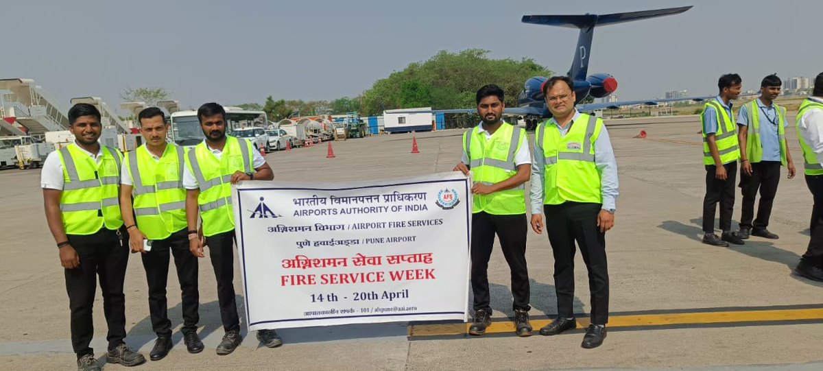 global_fhs's tweet photo. Proud to stand alongside @AAI_Official during Fire Service Week at Pune Airport!
The GFHS team joined a FOD Walk today — keeping our runways debris-free &amp; operations safe.
At Global Flight Handling Services, safety is not a checklist. It's who we are. 
#FireServiceWeek  #GFHS https://t.co/4B9Sk3jixd