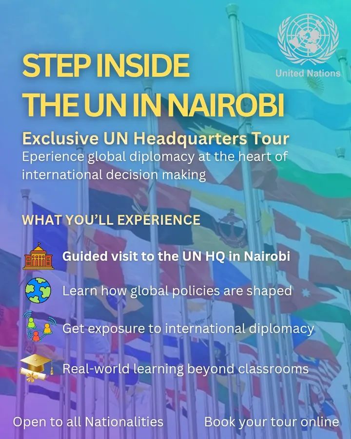 Sherehe_Plug's tweet image. 🌍🏛️ #Nairobi #VisitUNON

Ever wondered what happens inside the 👀UN’s HQ in Africa🌍

Walk the grounds, hear the stories &amp;amp; see global work in action 😮‍🔥

🗓️ Mon–Fri
⏰ 9:30 | 11:00 | 12:30 | 2:00 | 3:30
📍 Gigiri
🎟️ From KES 550

Book 👇 un.org/visit/nairobi

#SherehePlug
