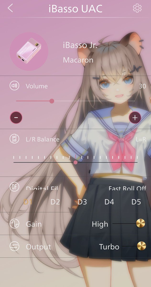 かれん色🩷のポータブルDAC/AMP『iBasso Jr. Macaron』を購入。

じっくり聴くとき用に少し良いのを欲しかったから。

入門機とは言えさすが音質特化！

高域の刺さりが緩和、低域の解像度が高くなり分離感も上がって音が上品に。
ハモりも聴き取りやすくなったし。

音質調整アプリがあるのも👍️