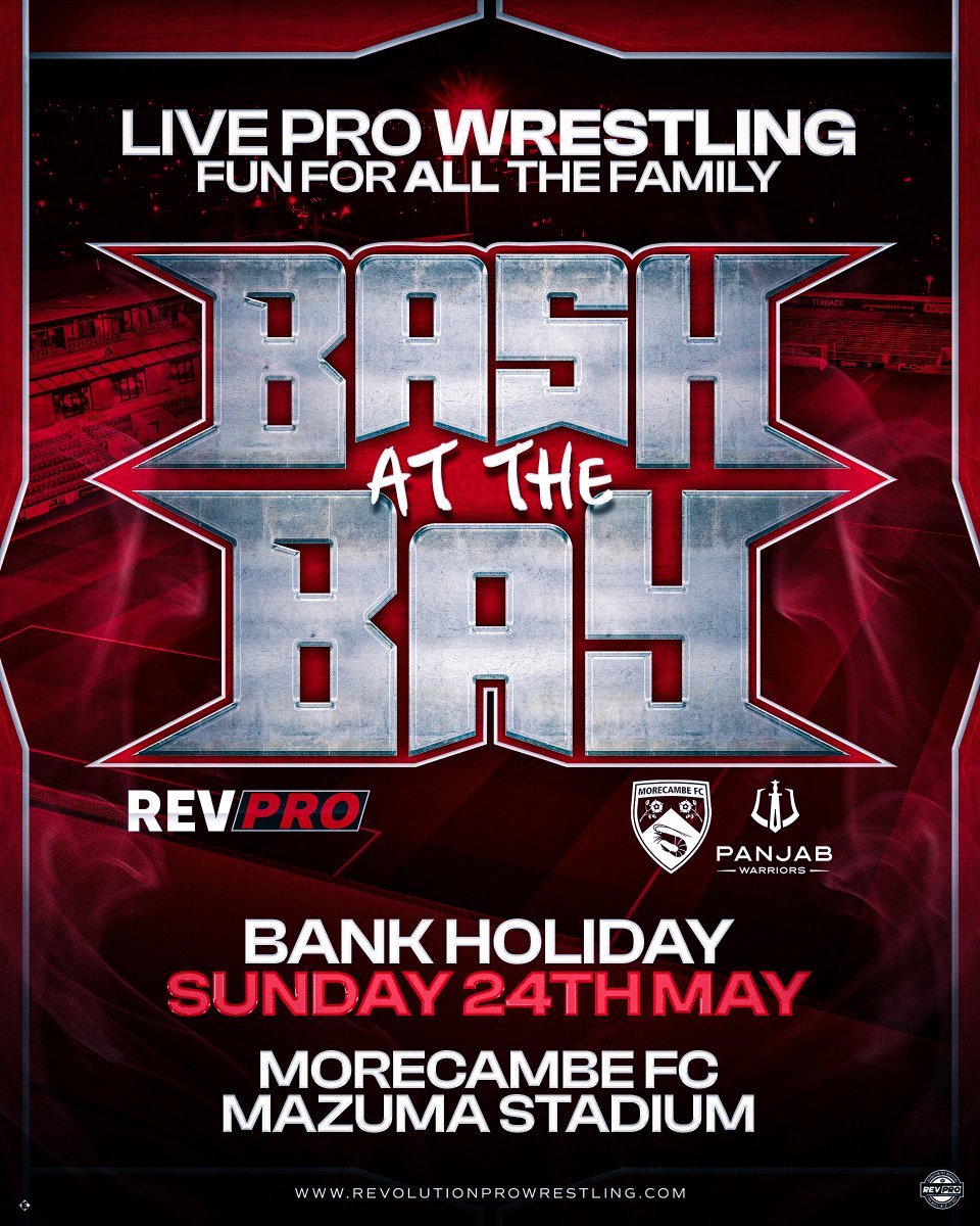 MorecambeFC's tweet image. Bash at the Bay 2026 is coming 🤼

We’ve teamed up with @RevProUK to bring a huge night of live wrestling to the Mazuma.

Early bird tickets are on sale now for a limited time, don't miss out ➡️ tinyurl.com/mb58ymvu

#UTS 🦐