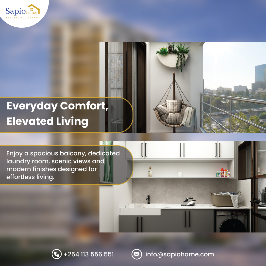 SapioHomes's tweet image. It’s the small details that redefine everyday living.

A private balcony with open views, dedicated laundry room that keeps your space organized.

📩 info@sapiohome.com 
☎️ +254 113 556 551

#SapioHomes #modernliving #nairobirealestate #offplaninvestment #kenyarealestate