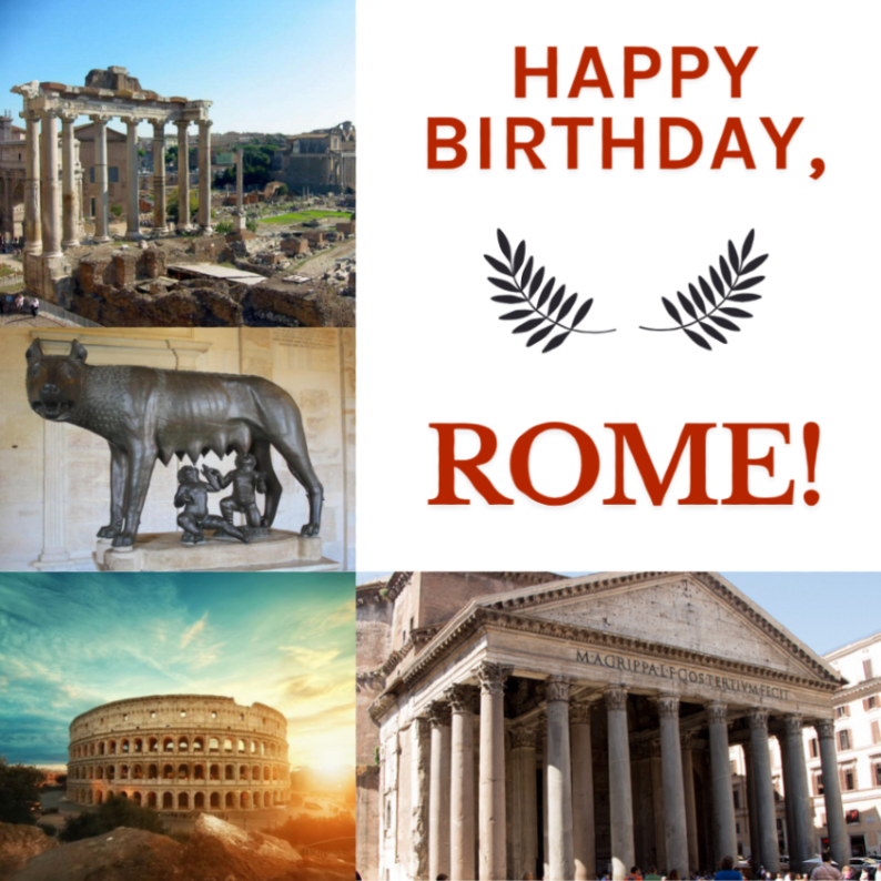 🎉 Happy Birthday, Rome! 

On this day in 753 BCE: Romulus founds Rome (traditional date).

In Roman mythology, Romulus and his twin brother Remus were the founders of the city of Rome. They were the children of Rhea Silvia and Mars (or in some variations the demigod hero