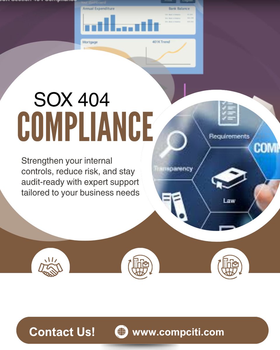 CompCiti's tweet photo. Ensure compliance with SOX 404 with confidence. Strengthen your internal controls, reduce risk &amp; stay audit-ready with expert support tailored to your business needs.
https://t.co/JYNz5FfpQ4
#SOX404 #SOXCompliance #SarbanesOxley #InternalControls #FinancialCompliance https://t.co/6rA6V3sARr