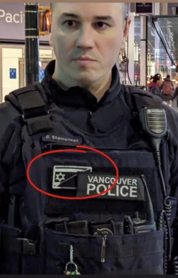 ThatTylerPopp's tweet image. How is this allowed? 
A country that is under investigation for genocide, and we have police wearing badges like these on their uniform? A country that stands for oppression is openly supported and displayed on police uniforms in Canada?