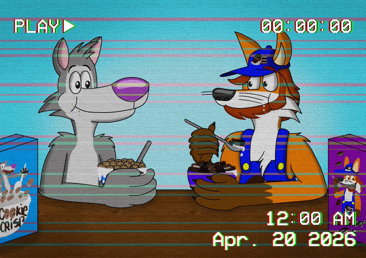 FrankCookiefox's tweet image. Chip the Wolf and Frank Cookiefox are eating cereal together (With VHS Effect) 🐺🦊🥣

#Cartoons #FrankCookiefox #anthro #character #oc #cerealmascot #cereal #chipthewolf #cookiecrisp #digitalart #fanart