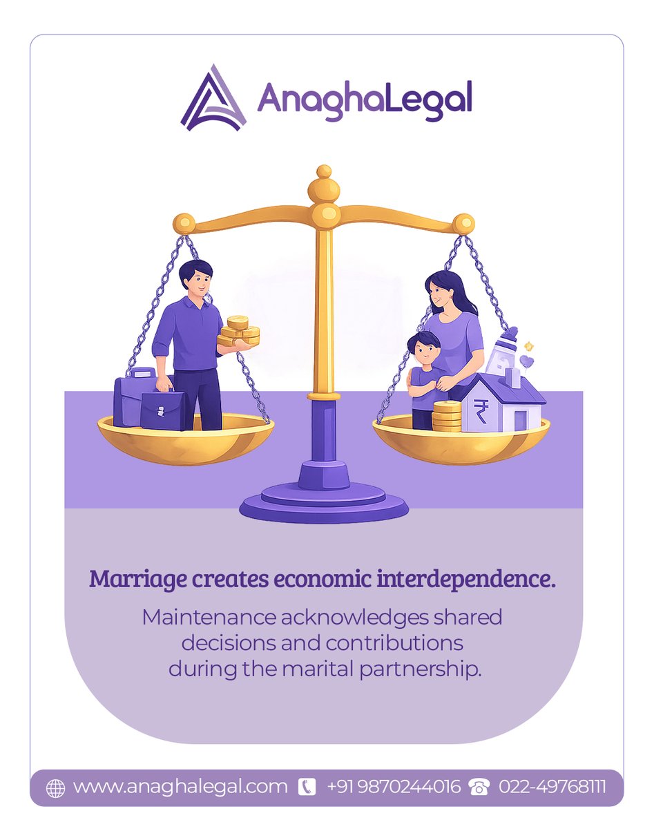 anagha_legal's tweet image. Marriage creates #EconomicInterdependence. #Maintenance acknowledges shared decisions and contributions during marital partnership. It is about fairness not punishment.

#AnaghaLegal helps you claim what the law owes you.

#MaintenanceRights #MaritalPartnership #FamilyLawIndia