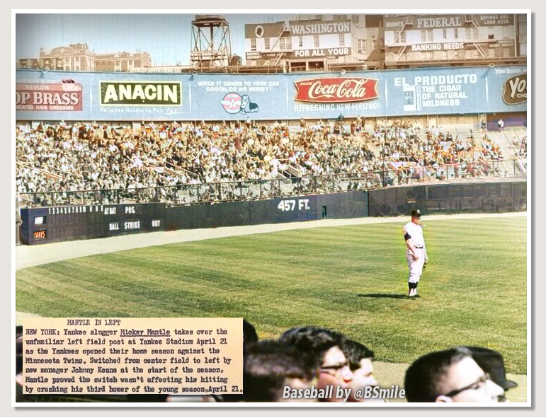 BSmile's tweet image. Today In 1965: Mickey Mantle moves over to left field for the New York #Yankees home opener at Yankee Stadium! #MLB #Baseball #RepBX