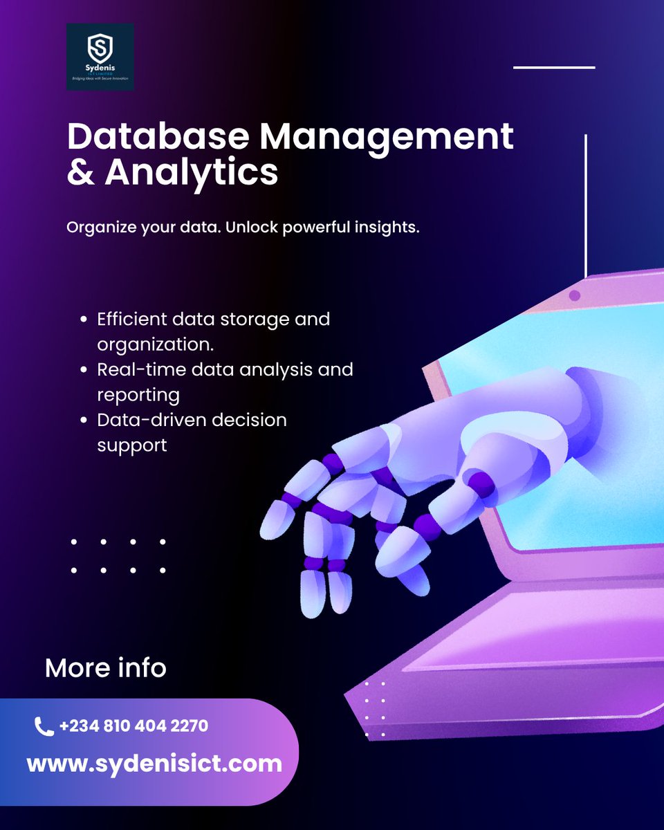 SydenisICTLTD's tweet image. Data that works for you, not against you. 📊💡
Sydenis ICT helps you organize, analyze, and unlock powerful insights from your data—so you can make faster, smarter decisions with confidence. 
#SydenisICT #DataManagement #DataAnalytics #SmartData #BusinessIntelligence