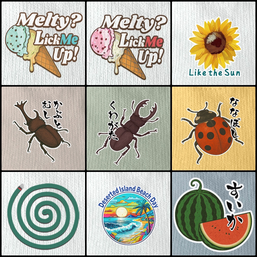 【本店情報】
本店に出していなかった、夏柄プリントを追加しました。

おなじみの蚊取り線香もあります。