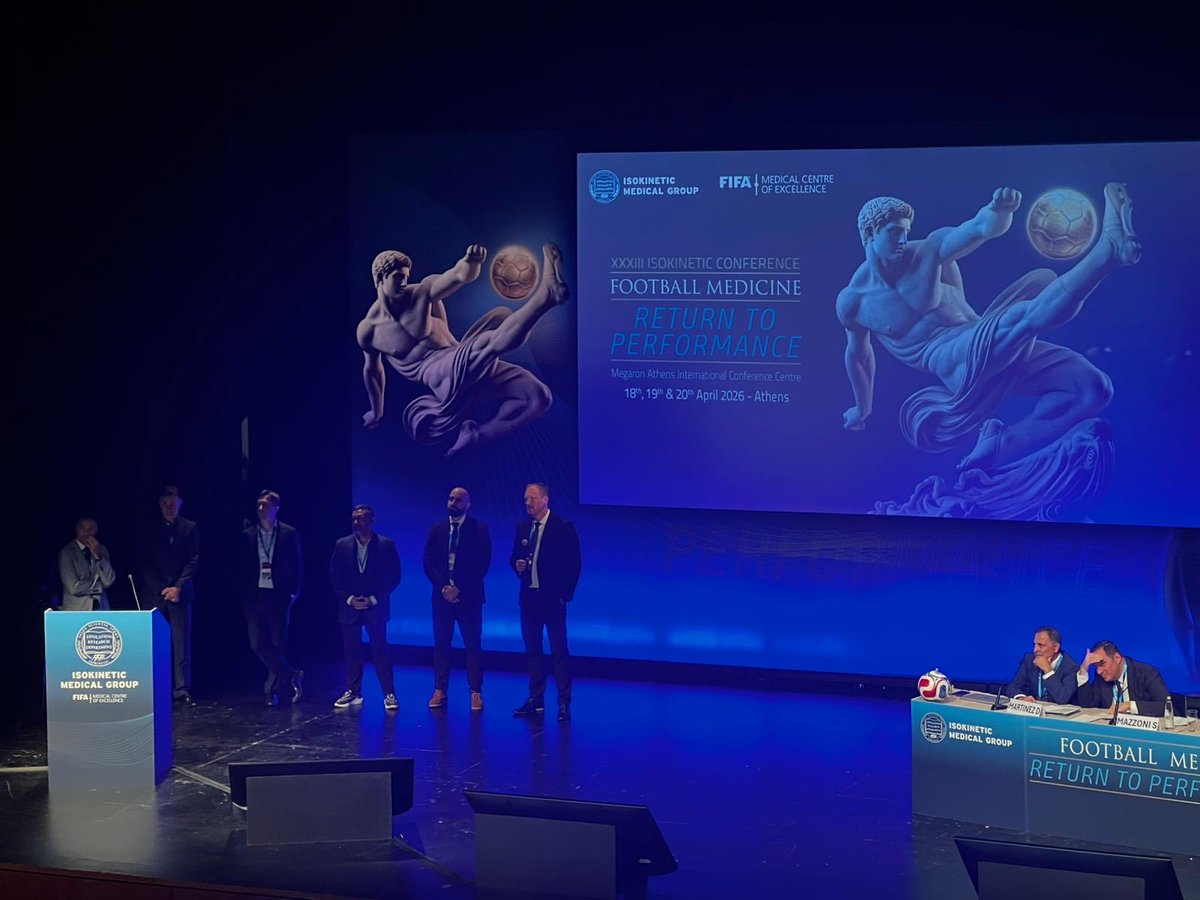 GeorgeChiampas's tweet photo. A true honor to collaborate on 2 posters as well as present @footballmed 2026 in historic 🇬🇷 especially at #megaro the iconic theatre! The global game unites us around player health & performance @MLS_PR @FIFAMedical @ussoccer https://t.co/qkt9vR6NeH