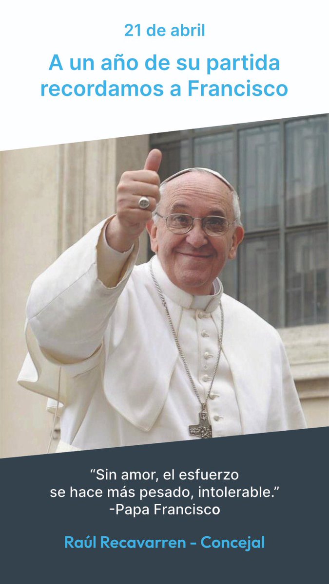 🕊️ Hoy recordamos al Papa Francisco, una voz que eligió la cercanía, la humildad y el encuentro.

A un año de su partida, su legado está más vivo que nunca.