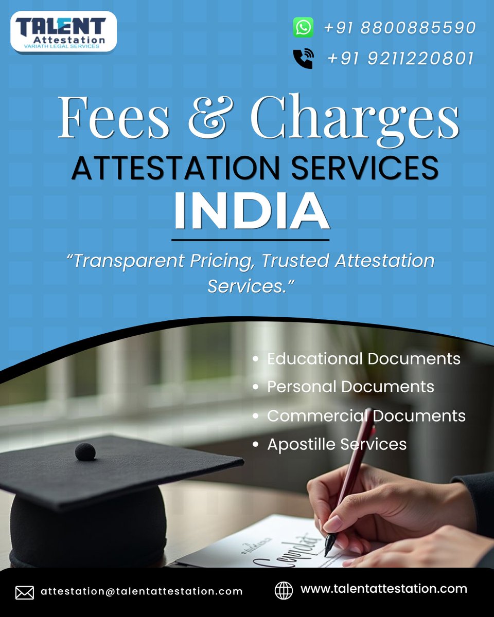 talentattestat's tweet image. Transparent pricing, trusted attestation services! 💰✅ 
#AttestationFees #TransparentPricing #AttestationServices #EducationalDocuments #PersonalDocuments #CommercialDocuments #ApostilleServices #TalentAttestation #TrustedService #IndiaAttestation
