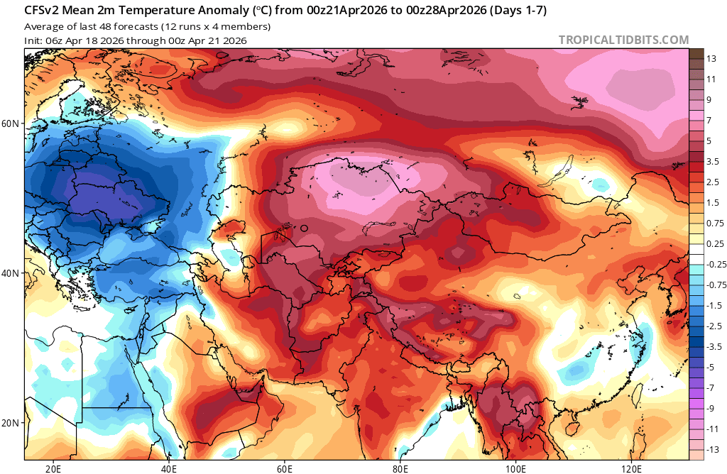 extremetemps's tweet photo. EXTRAORDINARY HEAT ALLOVER ASIA
We are about rewriting climatic history:
Dozens of thousands of records will be smashed allover Asia in nearly every country from Middle East to Japan

Let's expect 46C+ in India and Pakistan,43C+ in Nepal,Myanmar,Thailand,even >40C in Central Asia https://t.co/tfDHlPEWQO